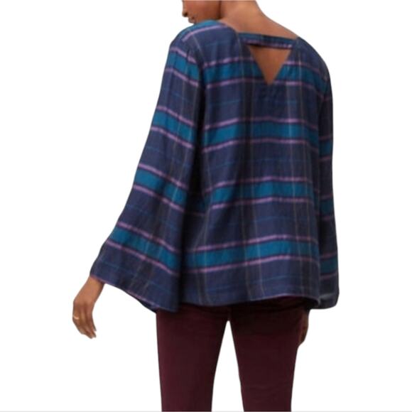 Loft Women's Blue and Purple Plaid Top with Bell Sleeves Size Small Medium New - Picture 6 of 9